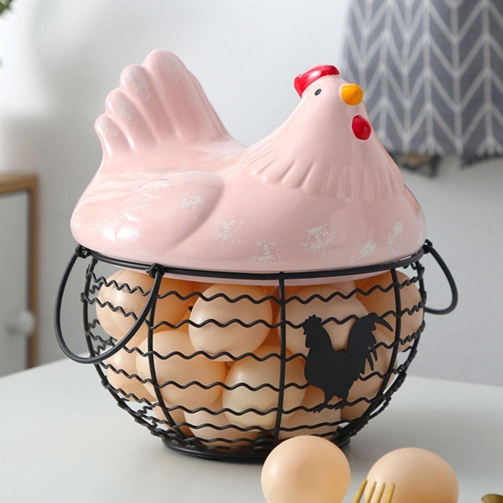 Cesta De Ovo De Galinha TIANCHUANG , Com Tampa Recipiente Oco Rústico , Rack De Armazenamento De Frango De Ferro Forjado — imagem 2 de 2