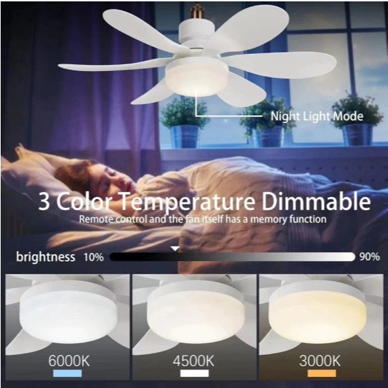 Ventilador de teto Com Luz para Pequenos Espaços (6 Hélices) Controle Remoto Bivolt LED 110V-220V