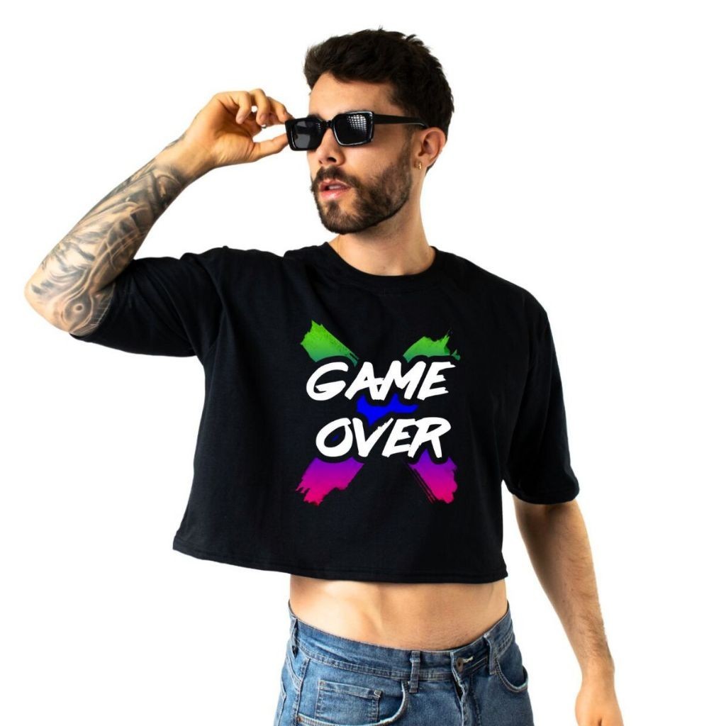 Cropped Oversized Masculino Game Over Collor  Moda Feminina Masculina Estilo  Algodão