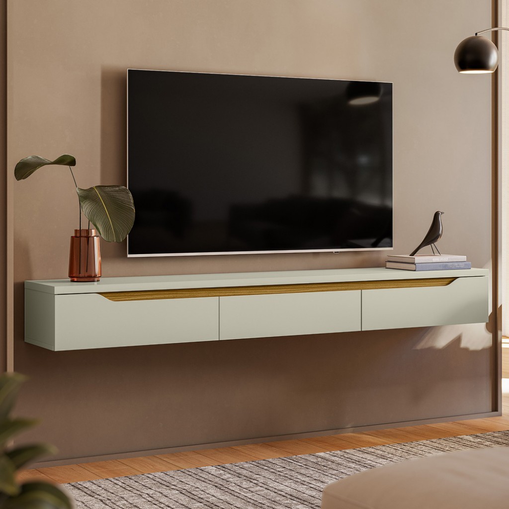 Rack Suspenso Uno P/ Tvs até 65 Polegadas 180cm 3 Portas - Olivar Móveis - Home & Living
