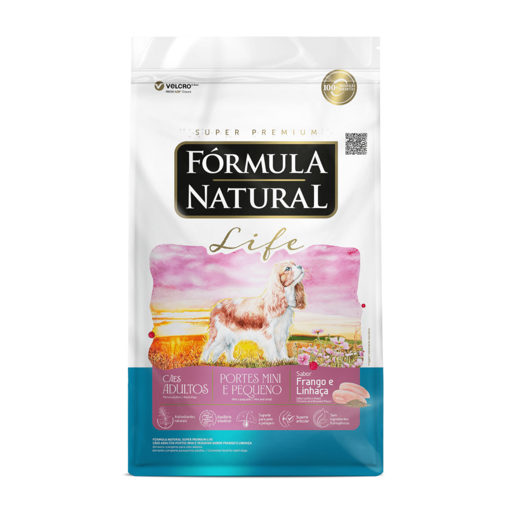 Ração Fórmula Natural Life Cães Adultos 2,5kg Porte Mini e Pequeno sabor Frango e Linhaça