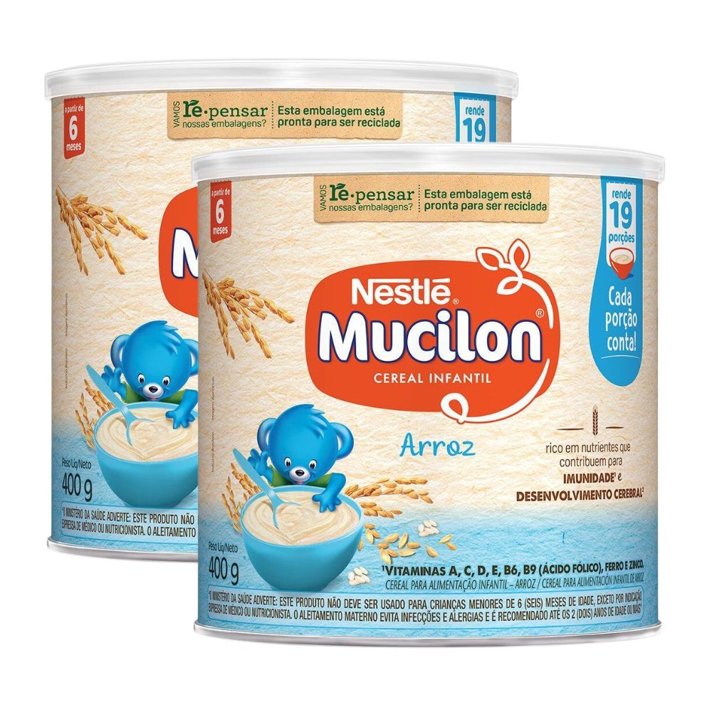 Kit 2 Mucilon Arroz Cereal Infantil Lata 400g - Mom & Baby