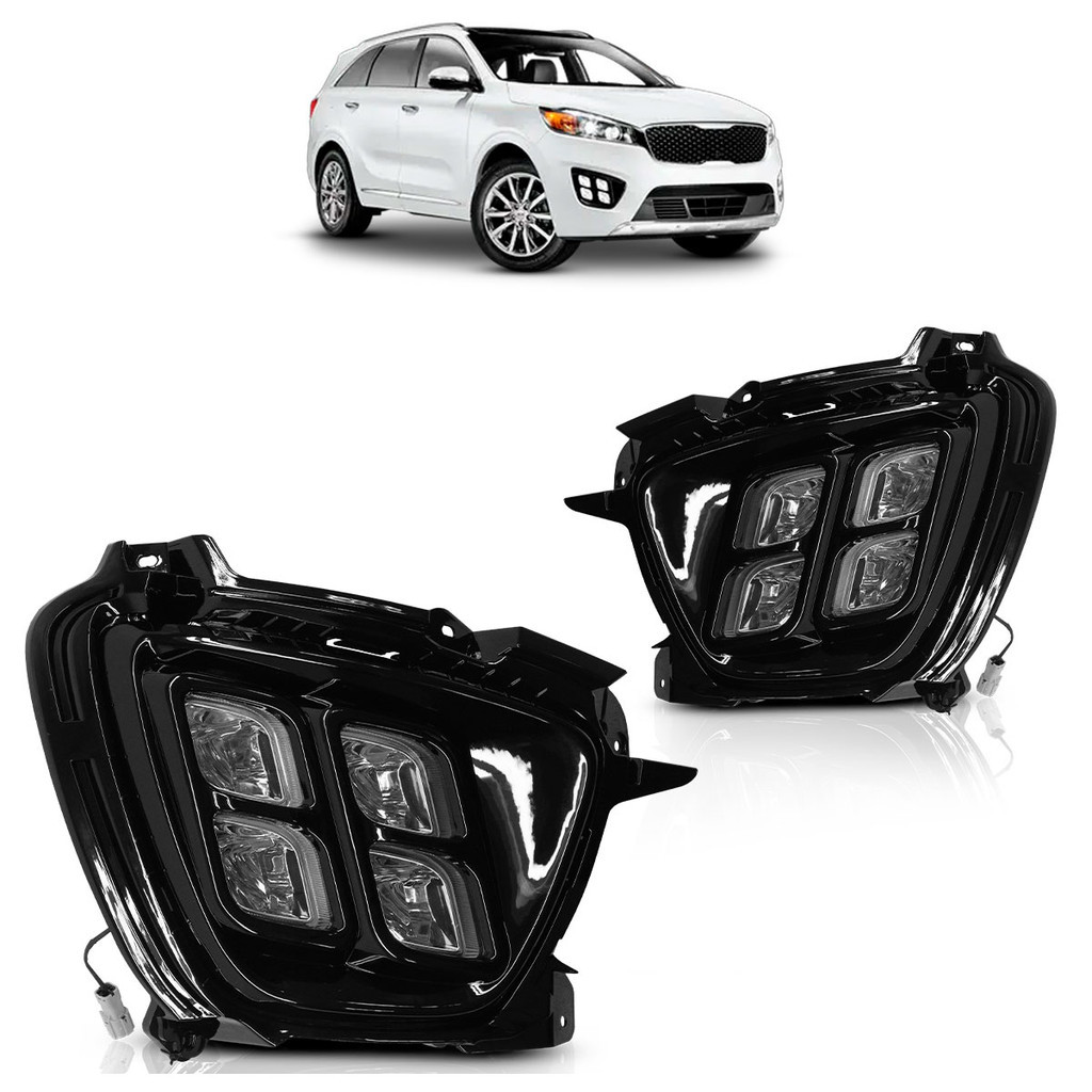 Par Farol Milha Sorento 2015 2016 2017 Led Com Chicote Preto Lente Lisa Acrílico