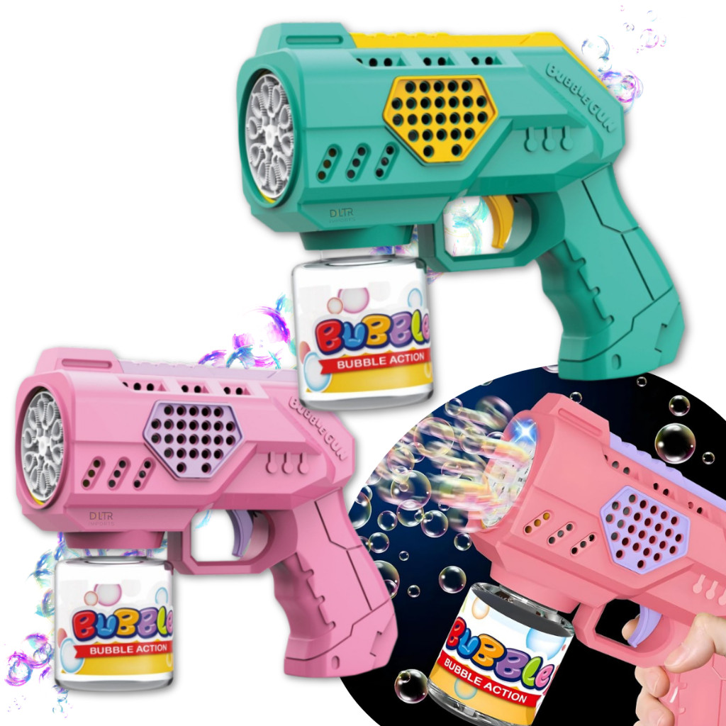 Máquina de Bolhas Infantil Sabão Bazuca com Luz LED Colorido e Lança Bolha Automática