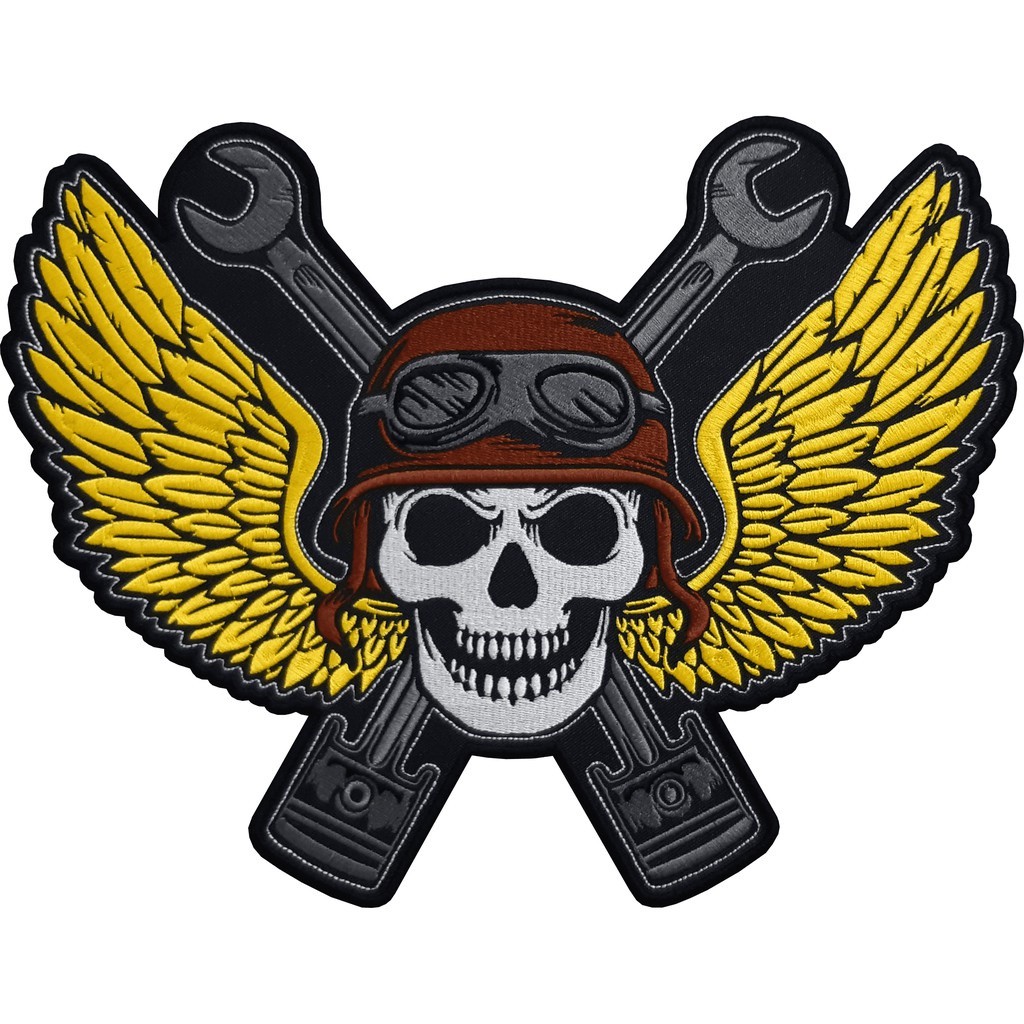 Patch Bordado Caveira Piloto Amarelo Skull Motociclista  Cav4
