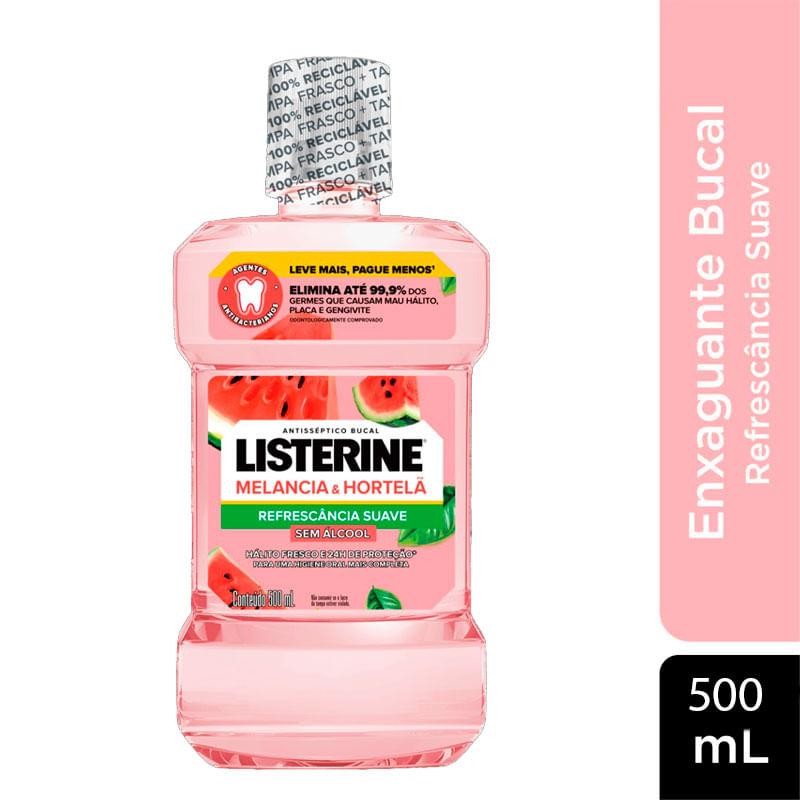 Antisséptico Bucal Listerine Refrescância Suave Sem Álcool Sabor Melancia e Hortelã 500ml em Oferta na Shopee