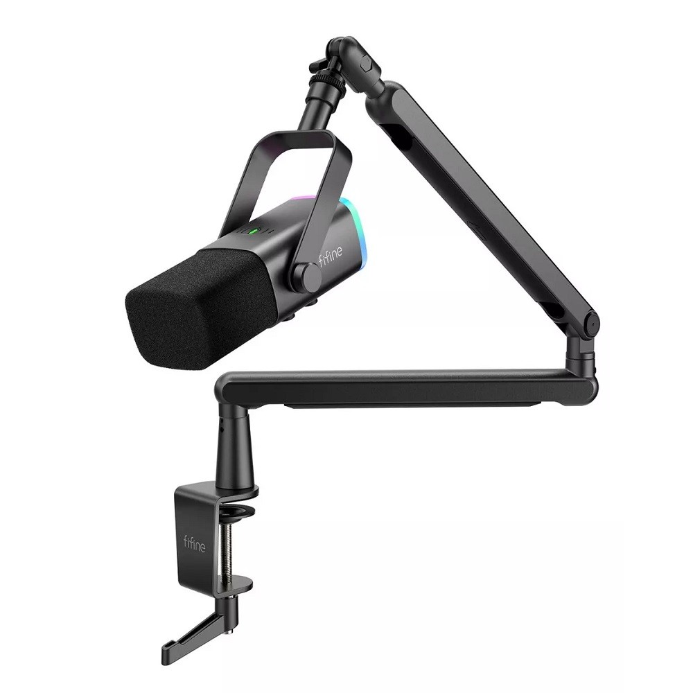 Microfone Dinâmico FIFINE USB/XLR Com Braço RGB Preto TAM8 em Oferta na Shopee
