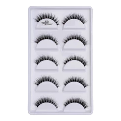 Cartela com 5 pares de cilios postiços naturais modelo - E01 PREMIUM (BASE TRANSPARENTE)