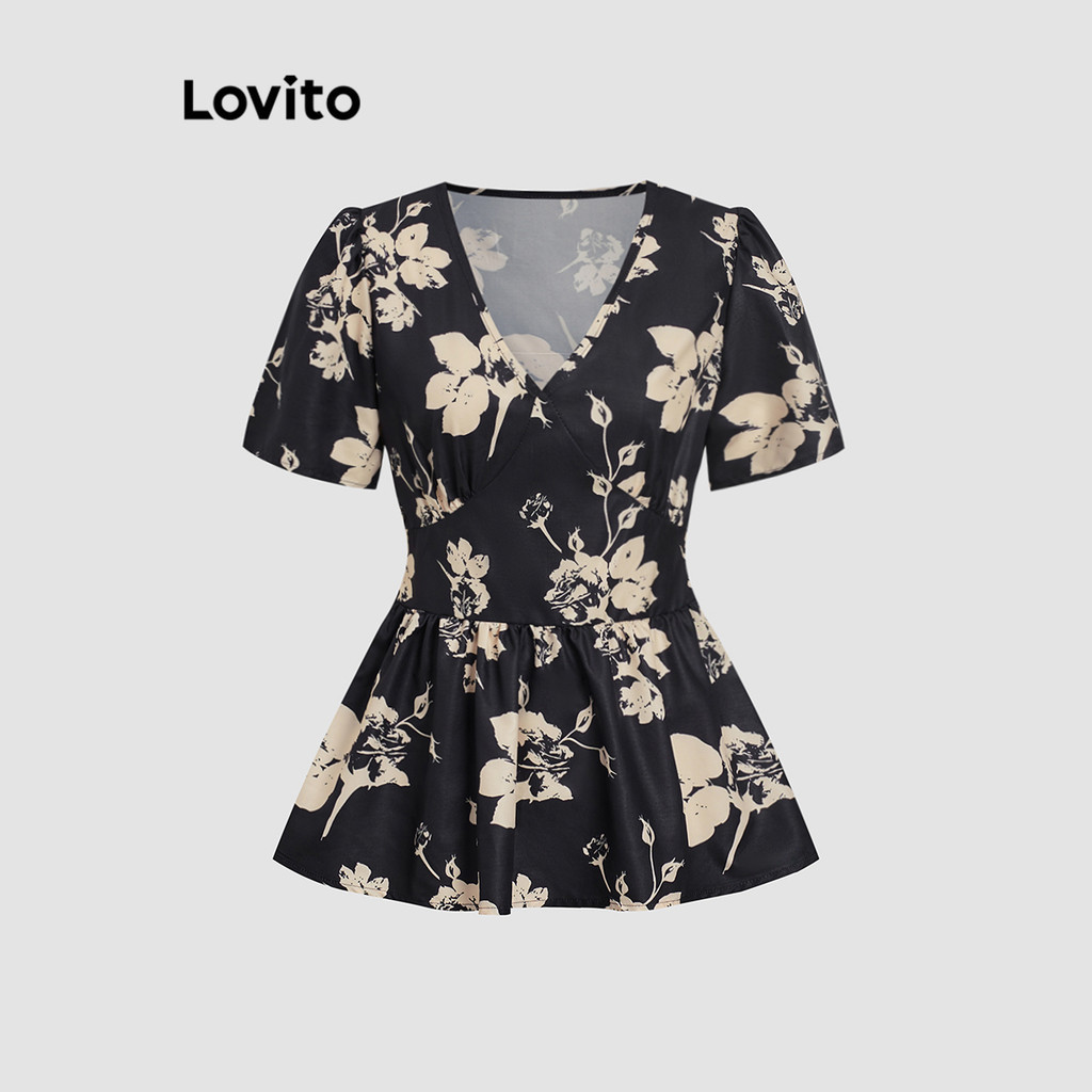 (Trendy) Lovito Blusa Elegante Blusa Floral Flores Para Mulheres L112ED568 em Oferta na Shopee