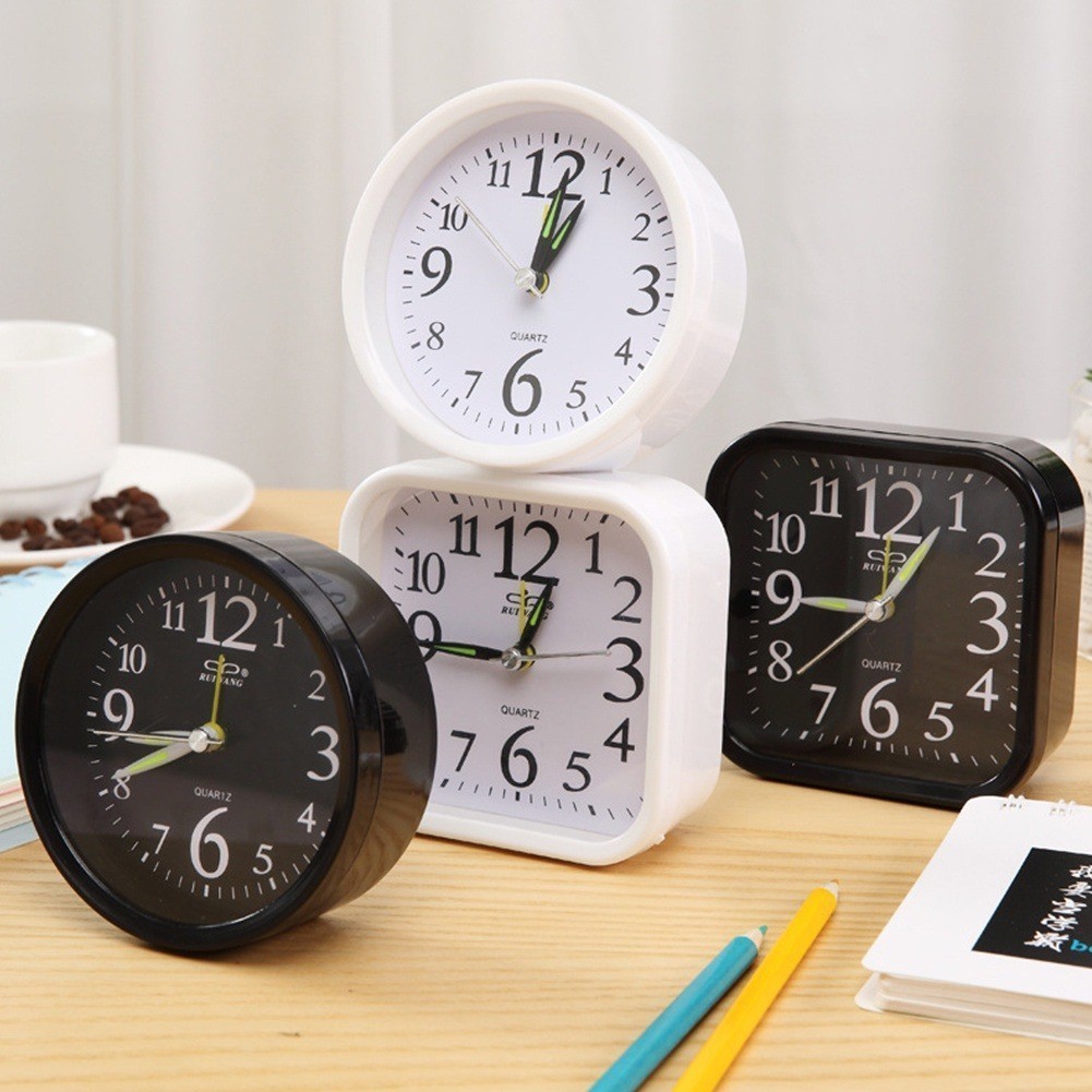 Despertador Redondo Quadrado Relógio Cabeceira Mesa Bateria Analógico Despertador Para Casa