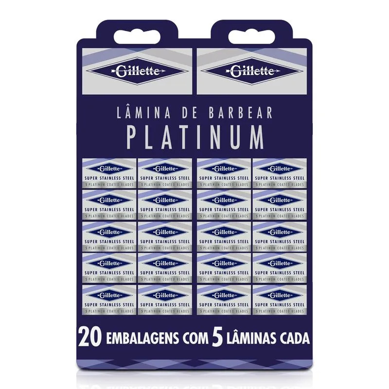 LÂMINA DE BARBEAR GILLETTE PLATINUM - 1 CARTELA C/100 UNIDADES em Oferta na Shopee