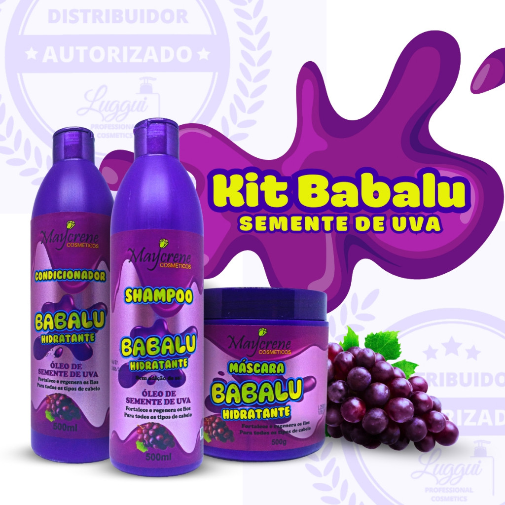 Kit Capilar Babalu Chiclete de Uva 3 Produtos Maycrene Cosméticos - Fortalece e Regenera os Fios