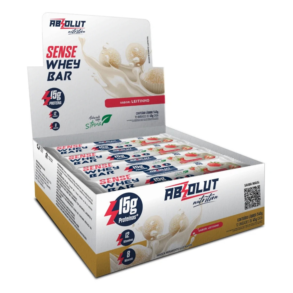 Barrinha Sense Whey Bar Caixa Com 12un 540g Absolut Nutrition Leitinho em Oferta na Shopee
