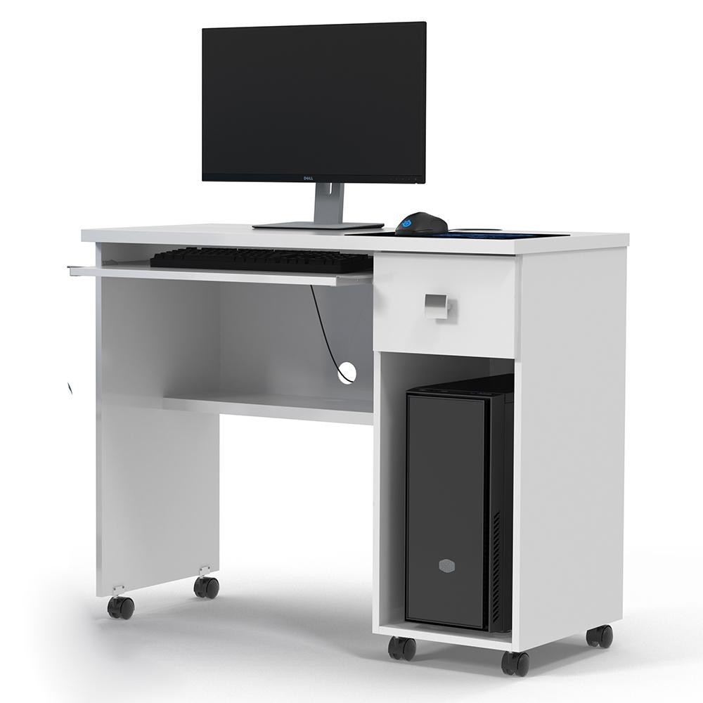 Mesinha Computador Multiuso Escritorio Vicenza 1 Gaveta Branco Brilhante - Lukaliam Móveis