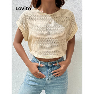 Lovito Casual Camiseta Feminina Lisa de Jacquard LBL09219