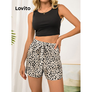 Lovito Casual Conjunto Feminino de Bolinhas de Shorts com Laço LBL09182
