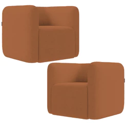 Kit 02 Poltronas Decorativas Para Sala de Estar Fixa Living Peônia K01 Bouclê Terracota - Lyam Decor