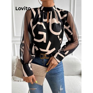 Lovito Blusa elegante de malha com letras contrastantes para mulheres LNL54217