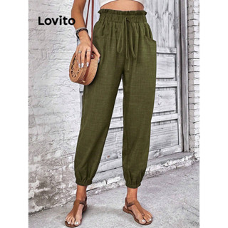 Lovito Calça Boho Simples com Bolso Smocked para Mulheres LSL02002