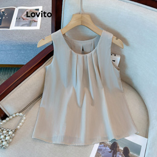 Lovito Regata Casual Simples Plissada Para Mulheres LNE44002