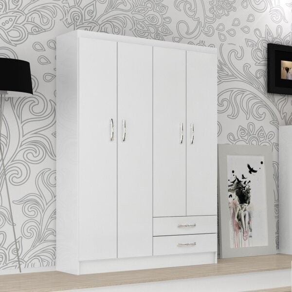 Guarda-Roupa Solteiro 4 Portas 2 Gavetas Atalaia  Branco - Home & Living