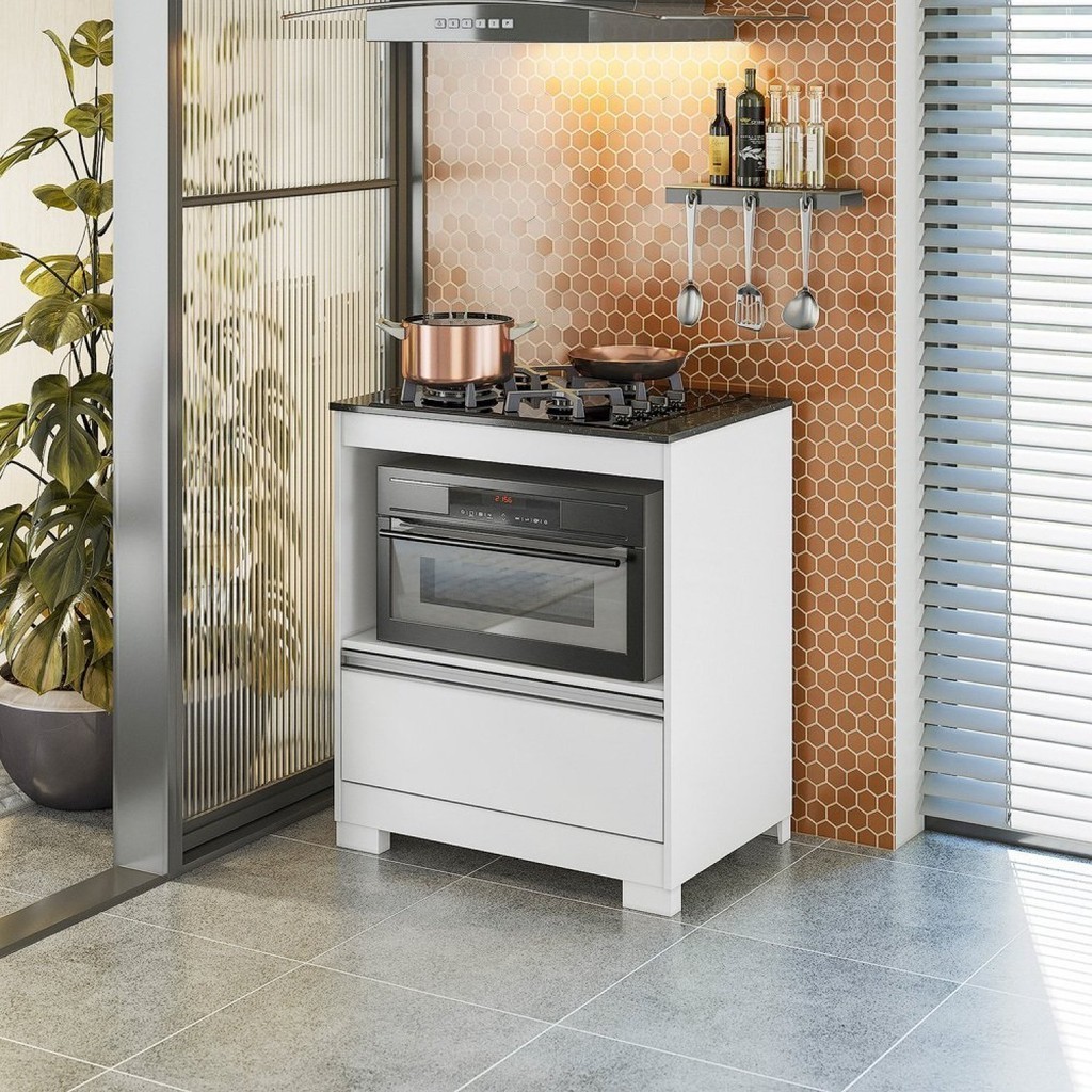 Balcão para Cooktop 4 Bocas Nt 3110 Branco/New/Granito Branco New/Granito