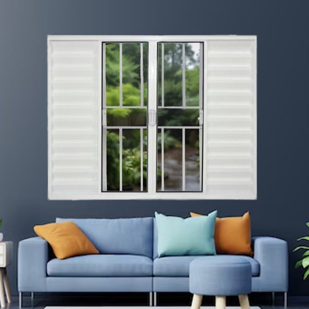 Janela Veneziana de Alumínio 6 Folhas 100 X 120cm Linha Modular com Grade 100cm x 120cm