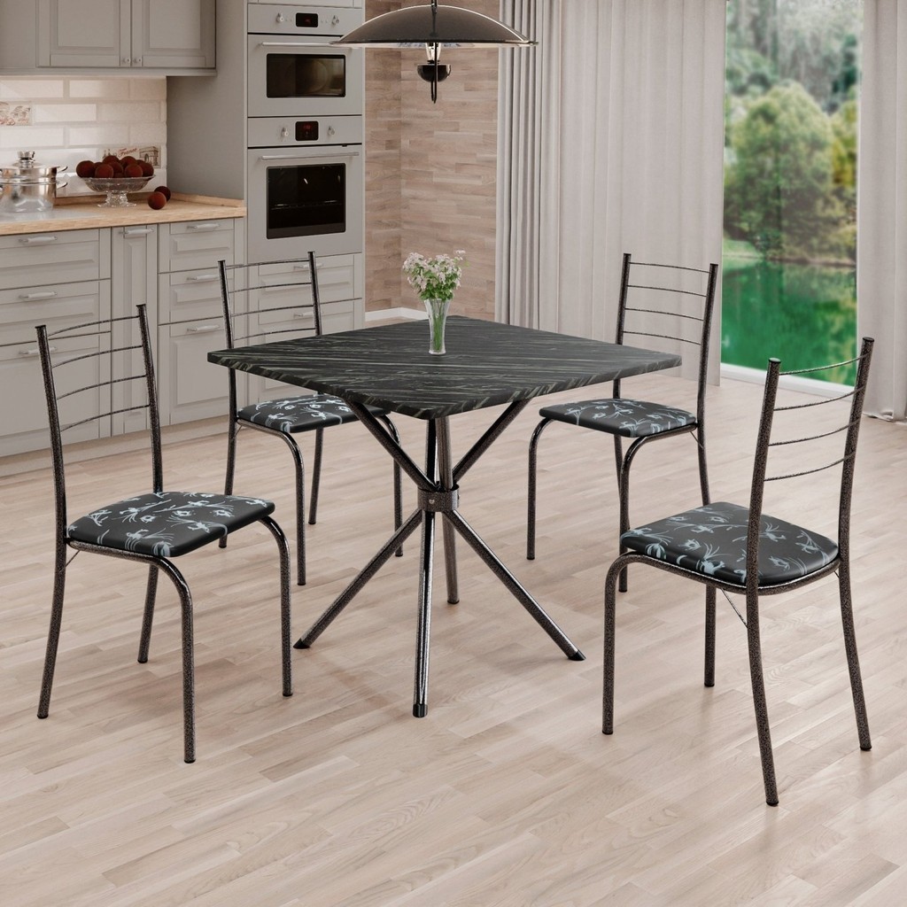 Conjunto Sala de Jantar Mesa Quadrada 70x70cm Tampo Madeira Mdp Indiana 4 Cadeiras Rio Preto Floral/Mart Prata em Oferta na Shopee