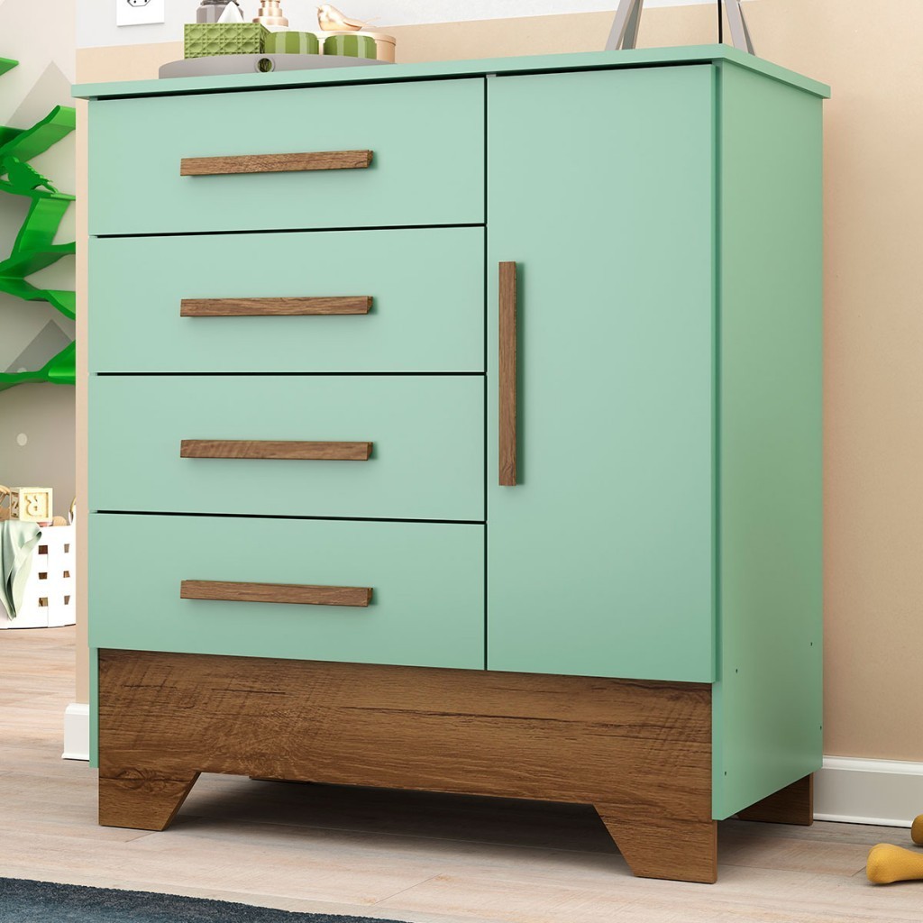 Cômoda Infantil Kids 1 Porta 4 Gavetas Verde/Nature - Panorama Móveis em Oferta na Shopee