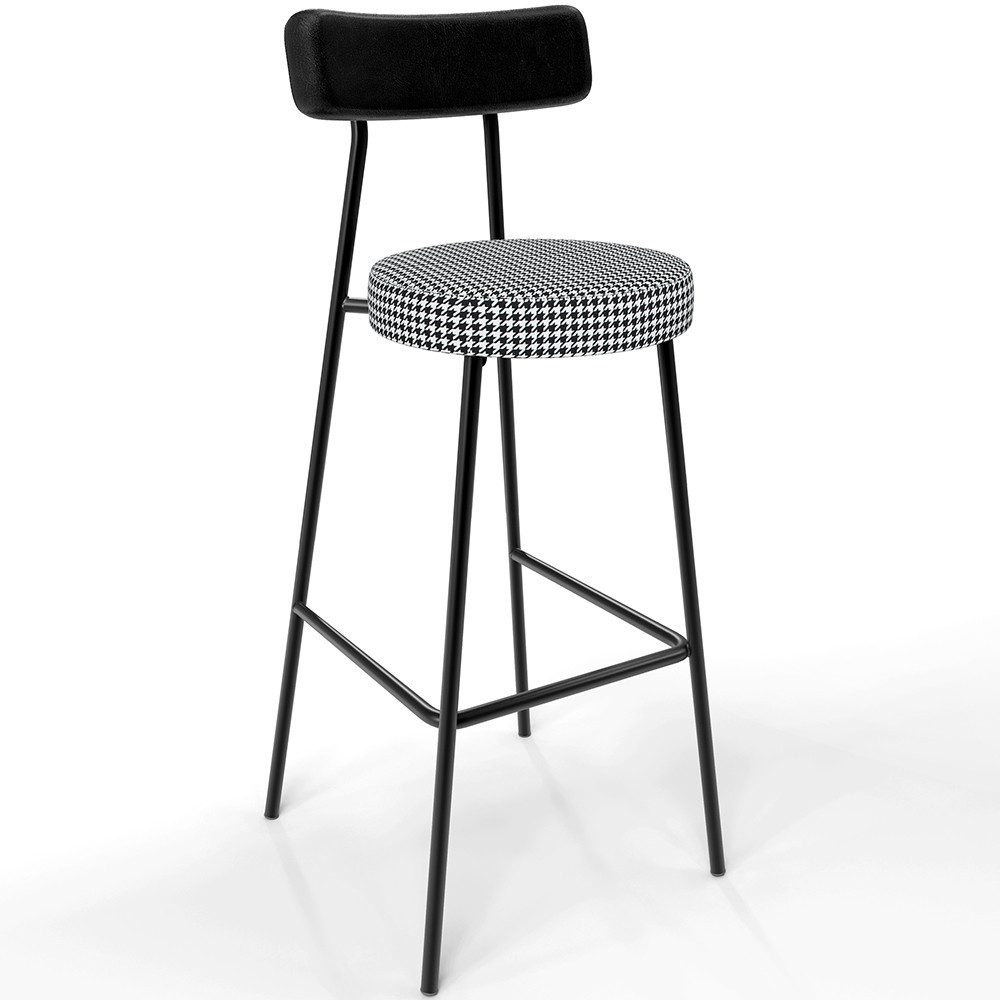 Banqueta Alta Bar Cozinha Sala De Jantar Em Aço Milão L02 Couríssimo Preto Pied Poule - Lyam Decor