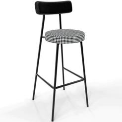 Banqueta Alta Bar Cozinha Sala De Jantar Em Aço Milão L02 Couríssimo Preto Pied Poule - Lyam Decor