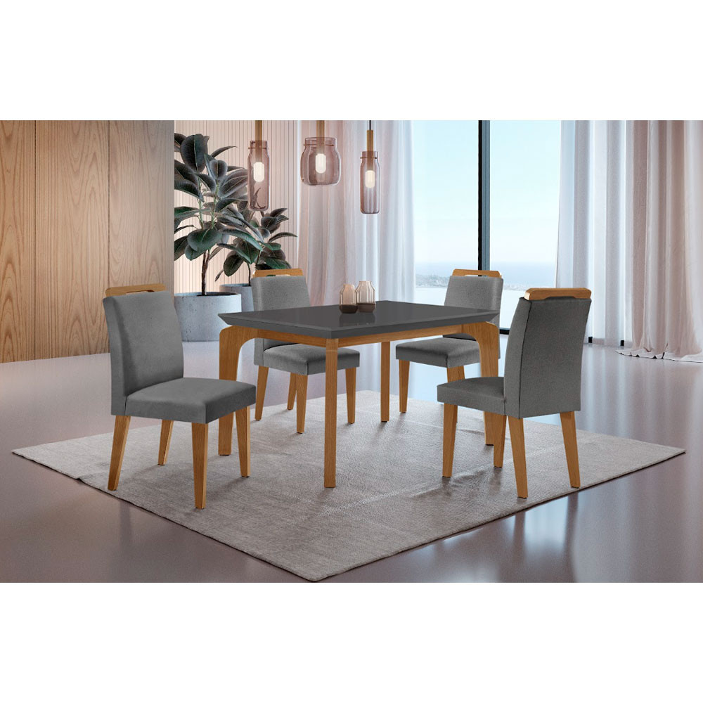 Conjunto Sala de Jantar Mesa Liz 120cm MDF Canto Reto e 4 Cadeiras Athenas Moderna em Oferta na Shopee