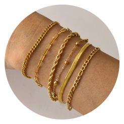 Vnox Conjunto De 6 Peças Bracelete De Luxo Requintado Para Mulheres , Com Clip De Papel De Corrente De Ouro 18K Estaca Torcida Em Camadas De Conexão Ajustável Pulseira Jóias