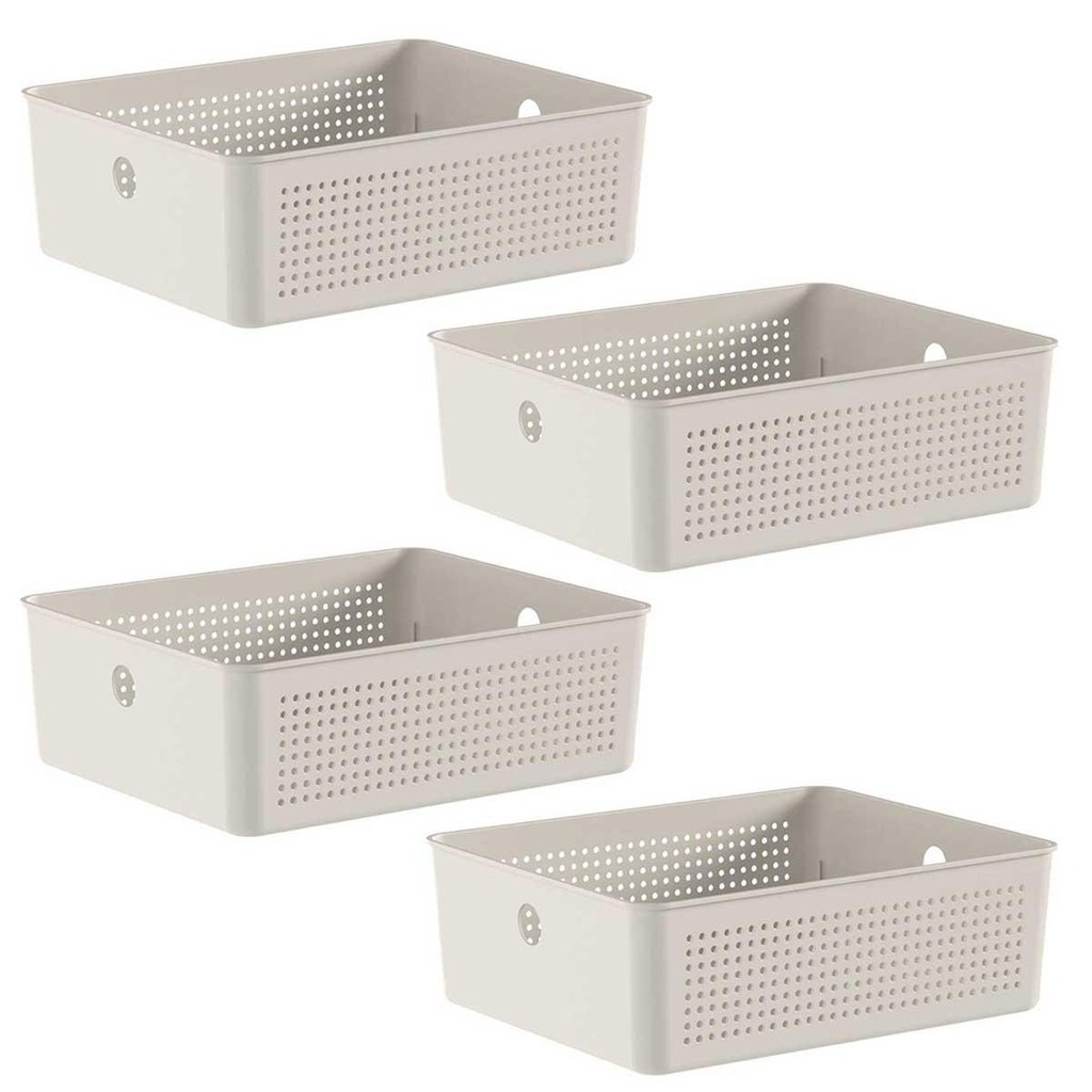 4x Cestos 5,4L Organizador OU Flow Bege 9cm x 22cm x 27cm em Oferta na Shopee