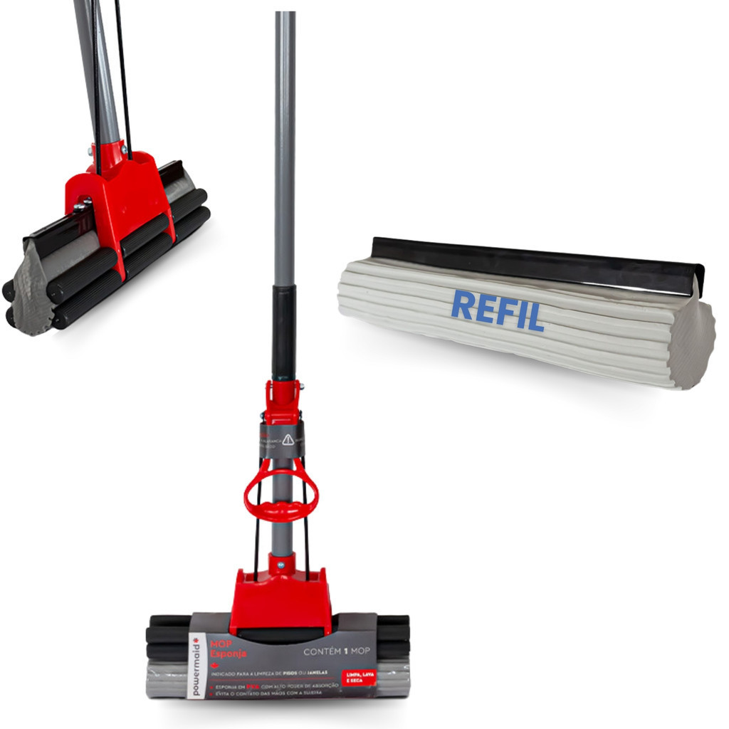 Mop Esfregão Esponja PVA Limpeza Geral Rodo Mágico  + Refil Original Powermaid - Home & Living