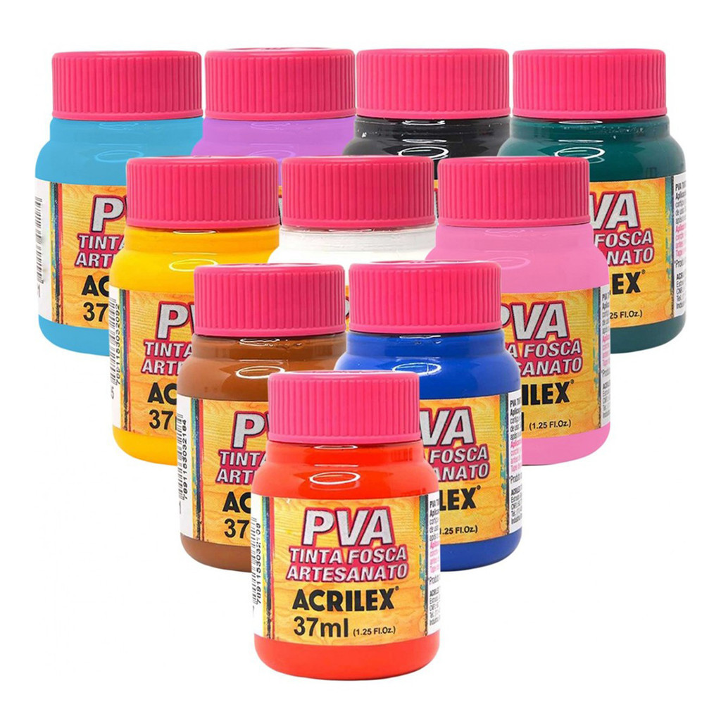 Kit C/ 6 Tintas Para Artesanato Pva Acrilex 37ml cores a escolher