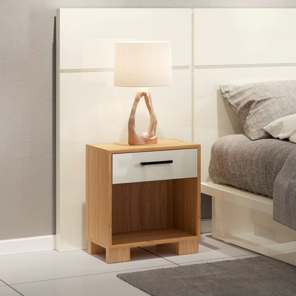 Mesa de Cabeceira 1 Gaveta Reta Basic Freijó/Off White - Dalla Costa em Oferta na Shopee