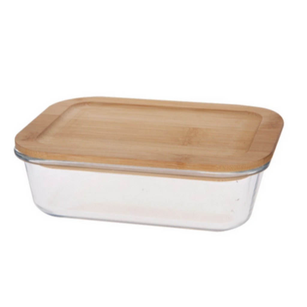 Porta Matimento Pote Retangular em Vidro Borossilicato com Tampa de Bambu 1 Litro Dynasty Full Fit