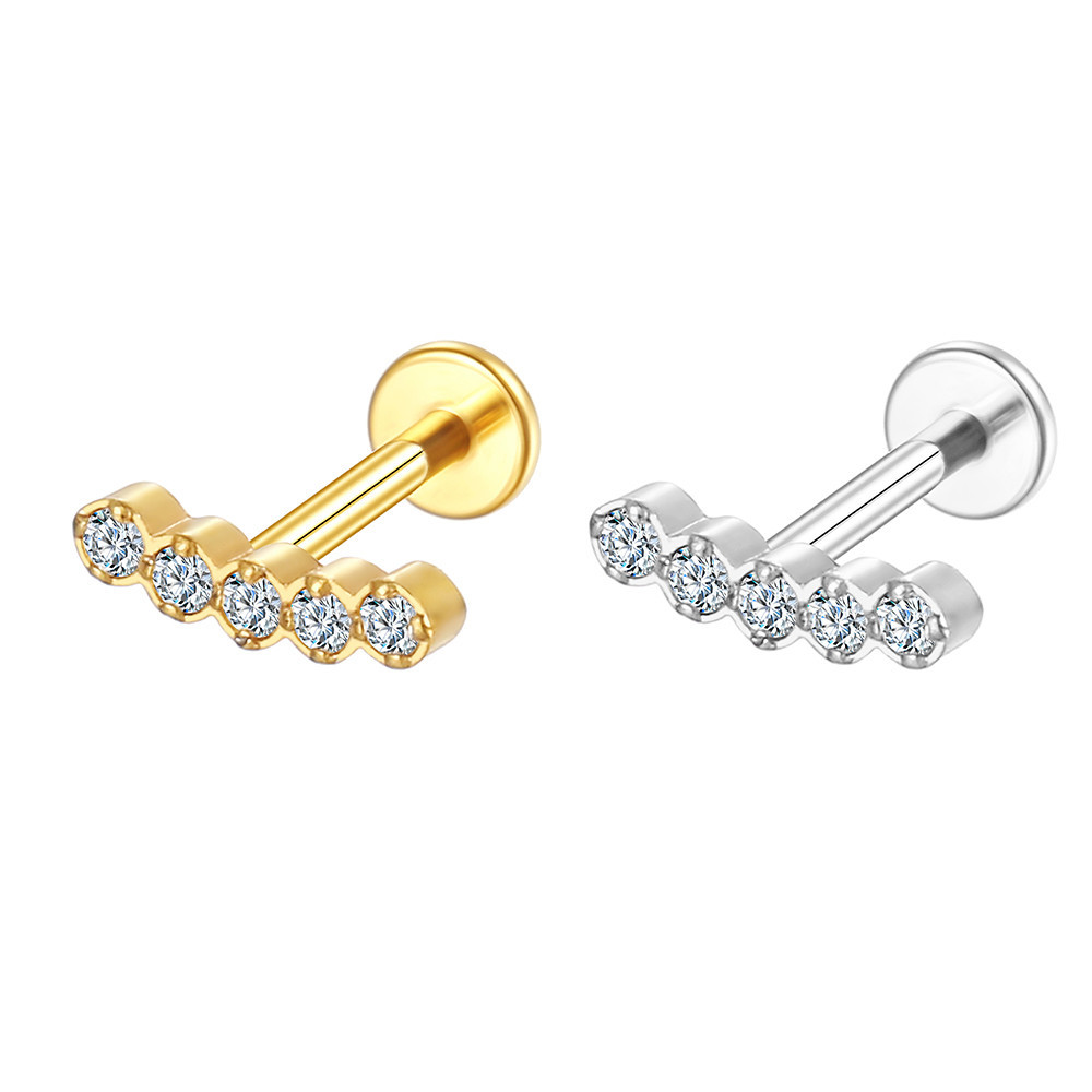 Piercing Labret Aço Cirúgico Pvd 5 Zircônia Reta Piercing Daith de Orelha, Trágus, Earring, Piercing Helix Ponto de Luz - Fashion Accessories