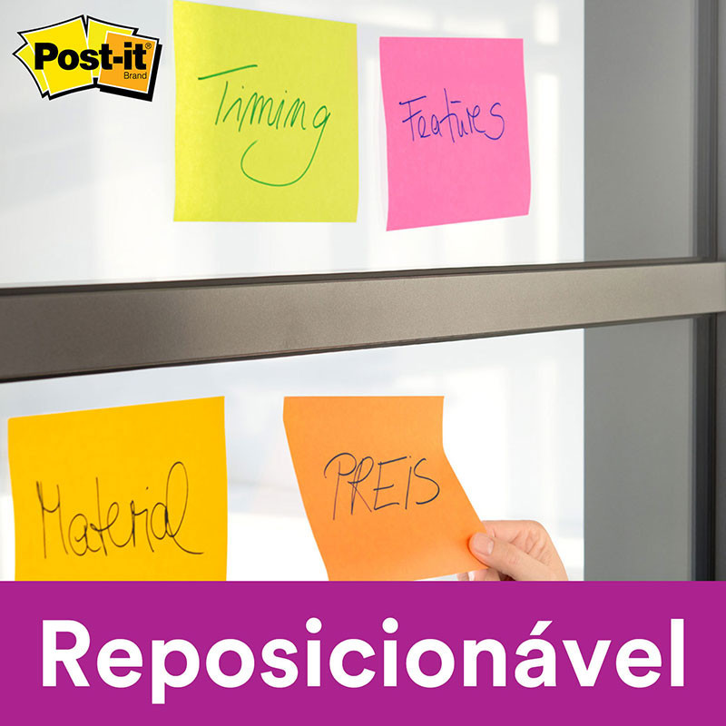 Detalhes do Bloco de notas super adesivas Post-it refil Verde Ácido 76x76mm 90 folhas 3M