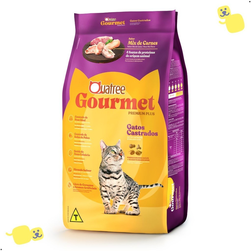 Ração Quatree Gourmet Gatos Castrados Mix Carne 10,1kg Alimento Premium Plus Proteína Bruta 32% Cat