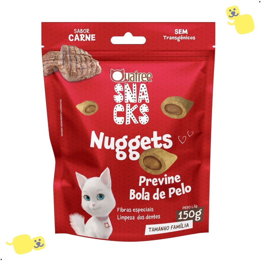 Alimento Quatree Snacks Nuggets Gatos Bola de Pelo Sabor Carne 150g Proteína Bruta 22%  Cat em Oferta na Shopee