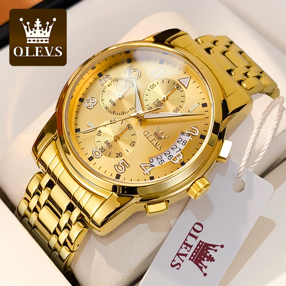 OLEVS 2879 Relógios Masculinos De Luxo Relógio Cronógrafo Original Gold Chronograph De Pulso Em Aço Inoxidável À Prova D'água Luminoso De Quartzo Para Homem Social