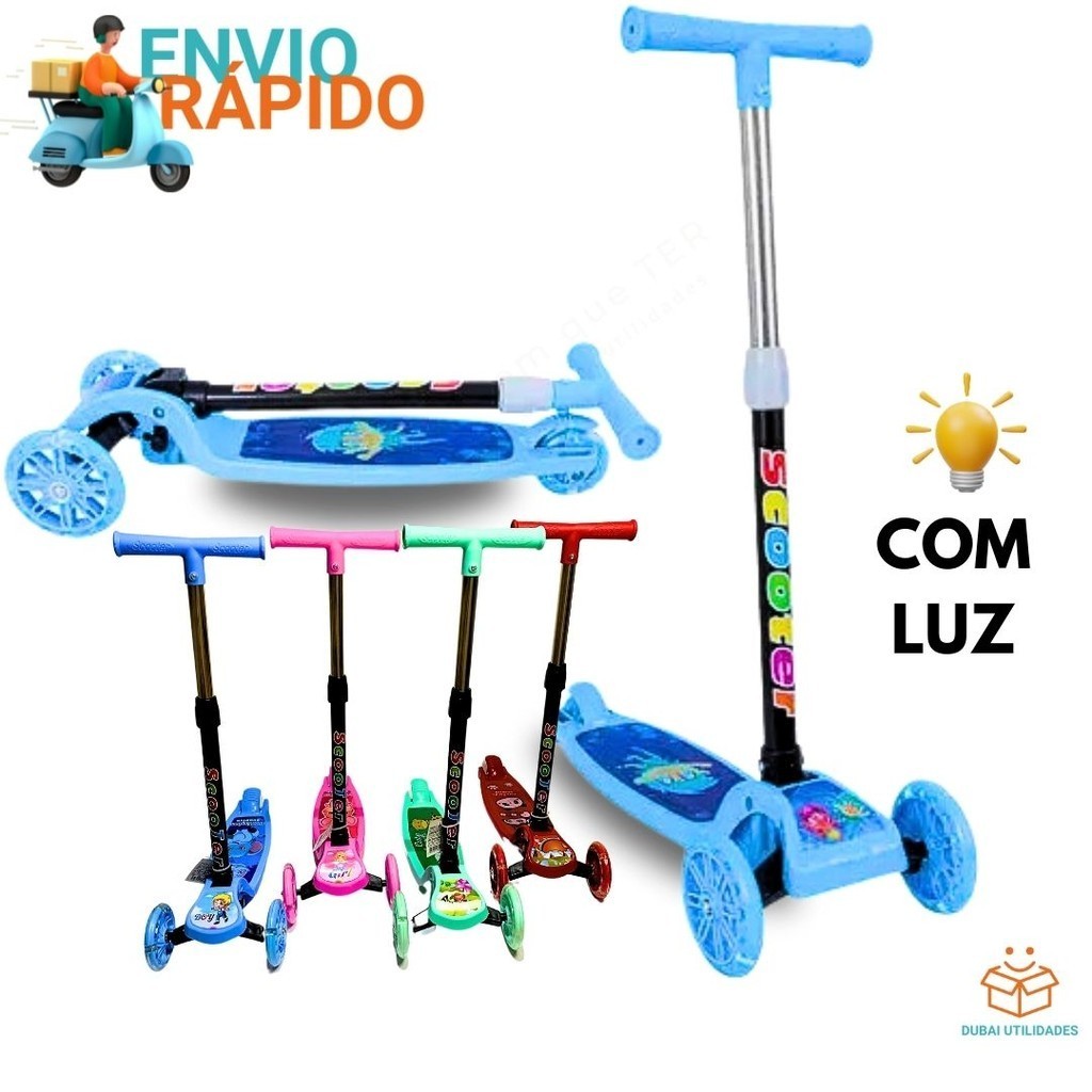 Patinete Infantil 3 Rodas De Led Dobrável Scooter Crianças Menino Menina Rosa Azul Vermelho Verde Resistente 30 Kg em Oferta na Shopee