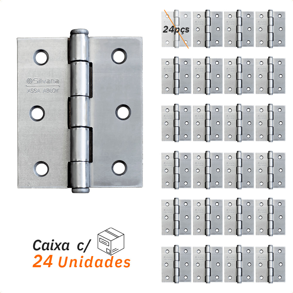 Kit 24 Dobradiças Silvana 860 Até 35kg - 4x3" Polegadas Polido - Home & Living