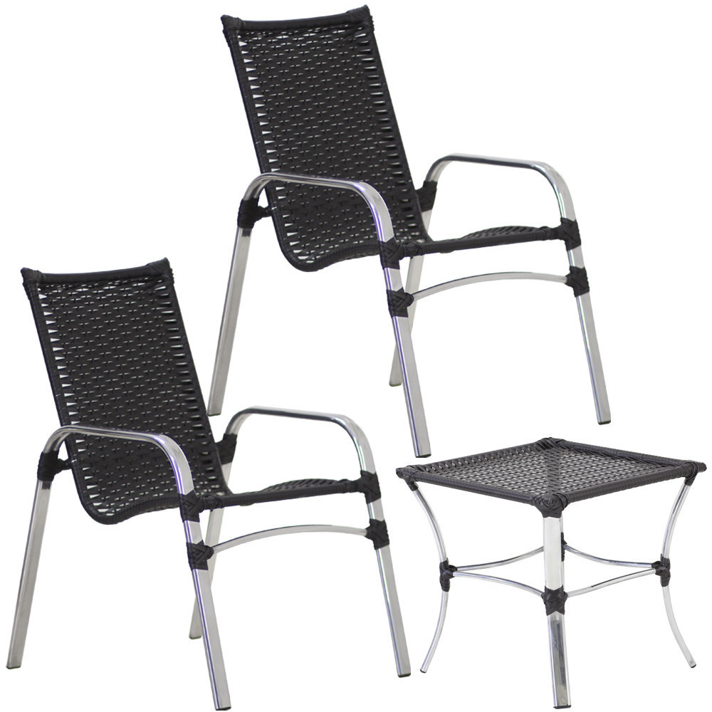 Jogo com 2 Cadeiras e Mesa Emily para Área, Jardim, Varanda, Piscina - Trama Original