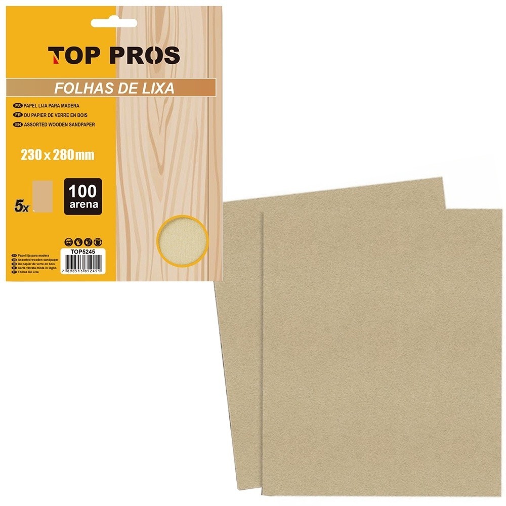 KIT 20 Folhas De Lixa 230x280mm Com 5 Unidades Top Pros Amarela