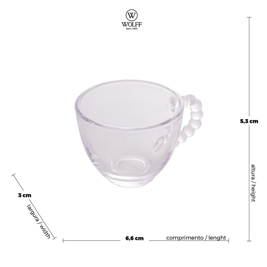 Jogo com 4 Xícaras sem Pires em Cristal Pearl Bolinhas para Café e Chá 80ml - Wolff — imagem 2 de 2