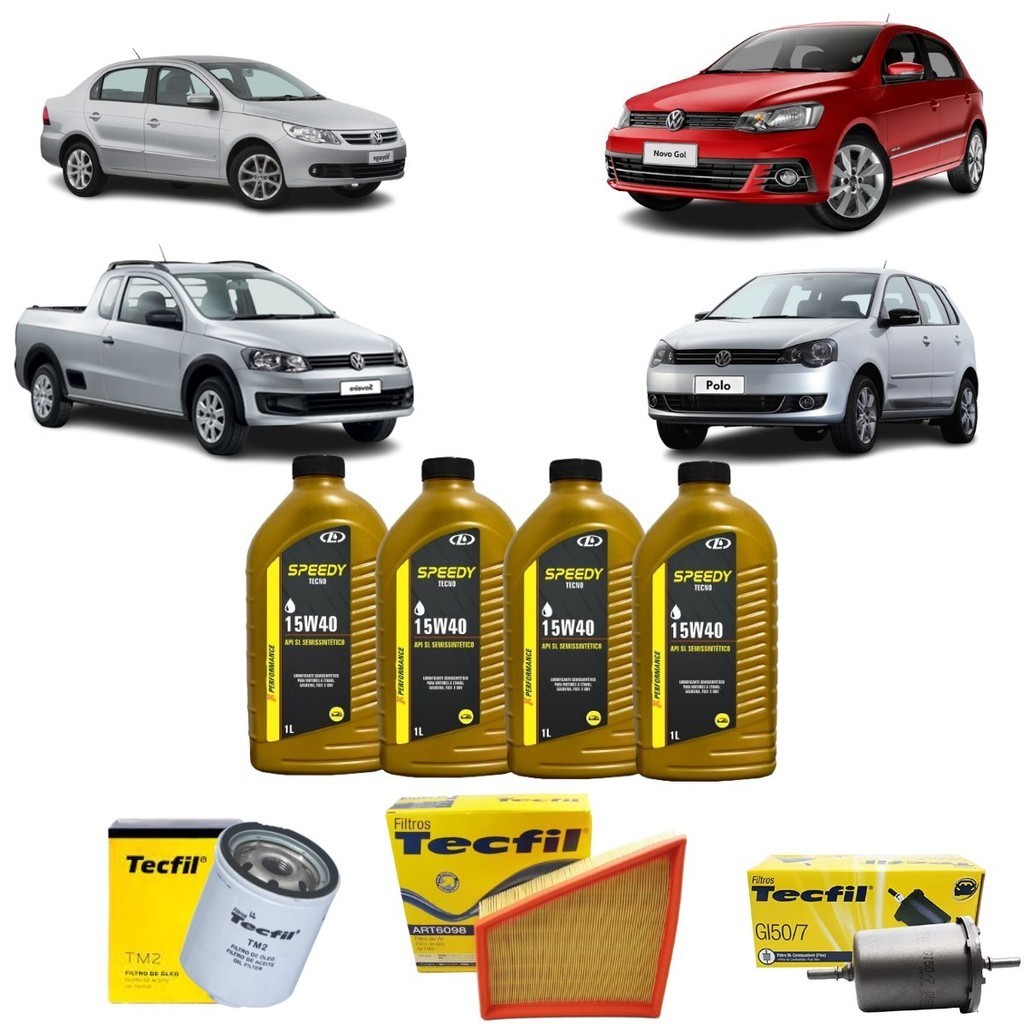 Kit Troca De Oleo E Filtros VW Gol Voyage Polo Saveiro G5 1.6 8V 15w40 Semisintético API SN Plus em Oferta na Shopee