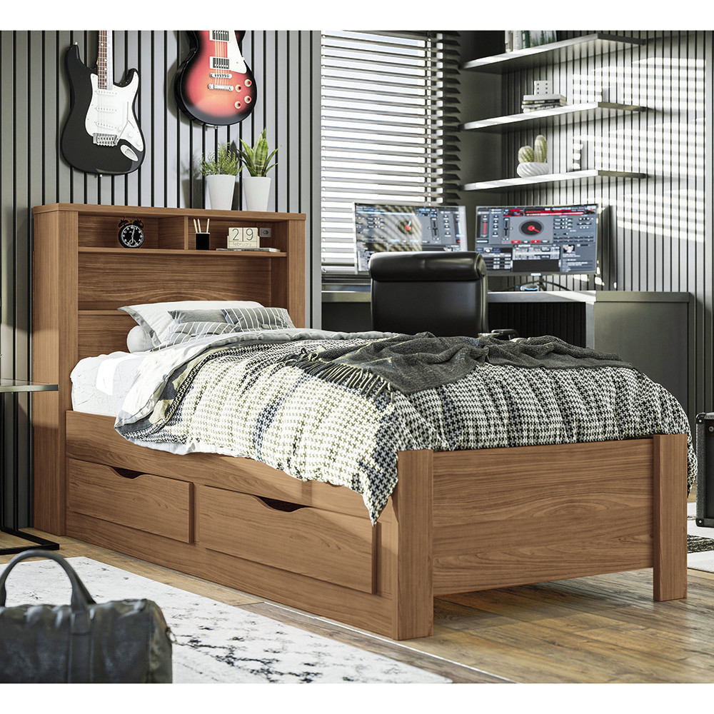 Cama de Solteiro com 2 Gavetas e Baú Invicta Santos Andirá em Oferta na Shopee